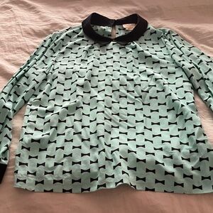 Kate Spade Mint and Black Bow Print Blouse